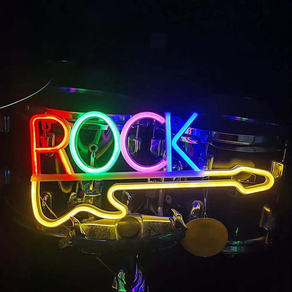 švytintis led neoninis logotipas - roko gitara