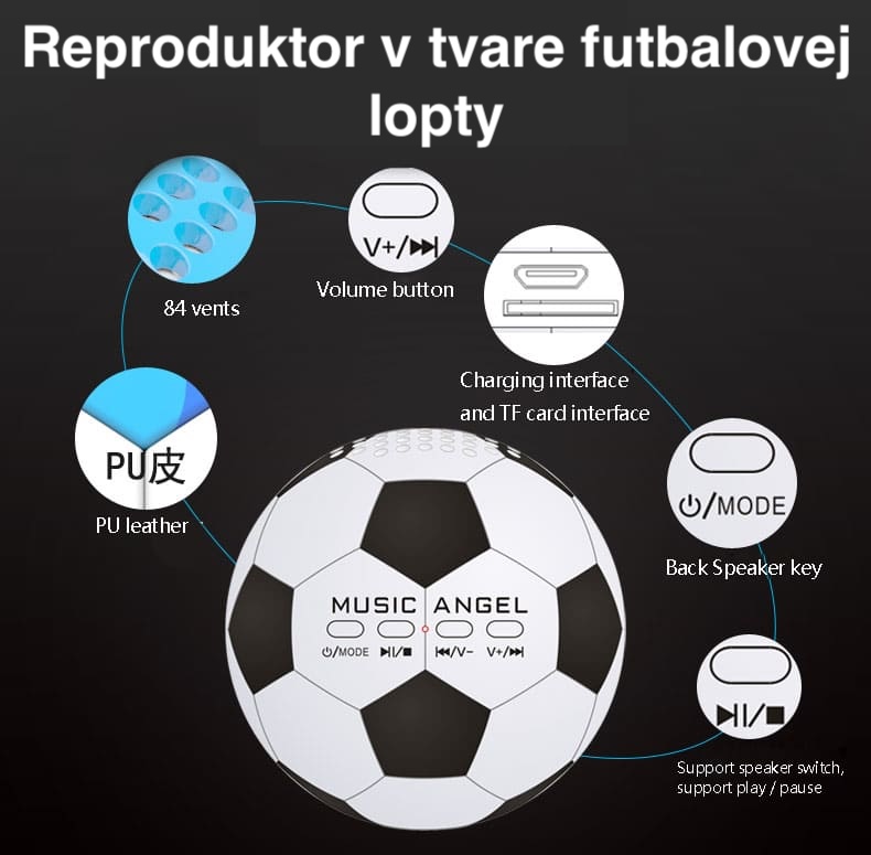 Futbolo kamuoliukas su Bluetooth garsiakalbiu