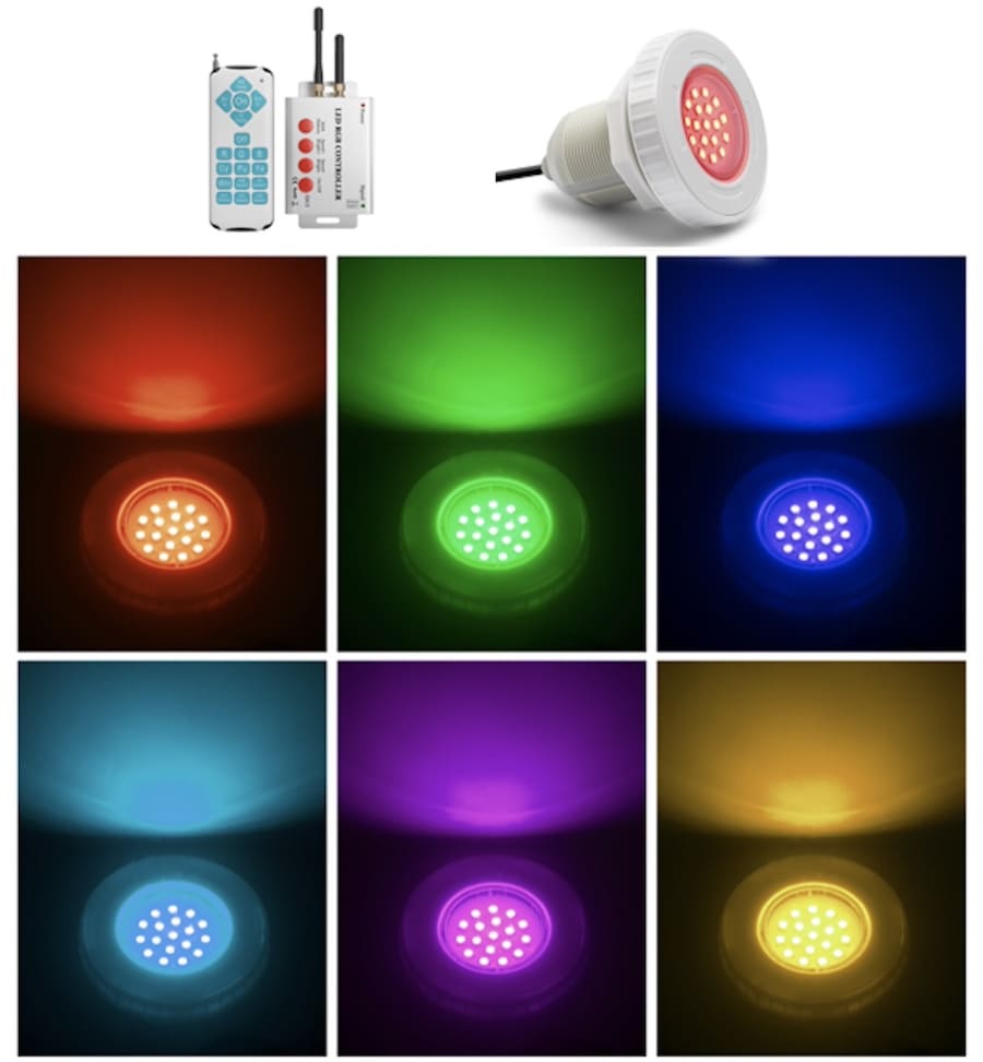 Baseino apšvietimas - RGB LED spalvotas baseino, tvenkinio, fontano lempos apšvietimas