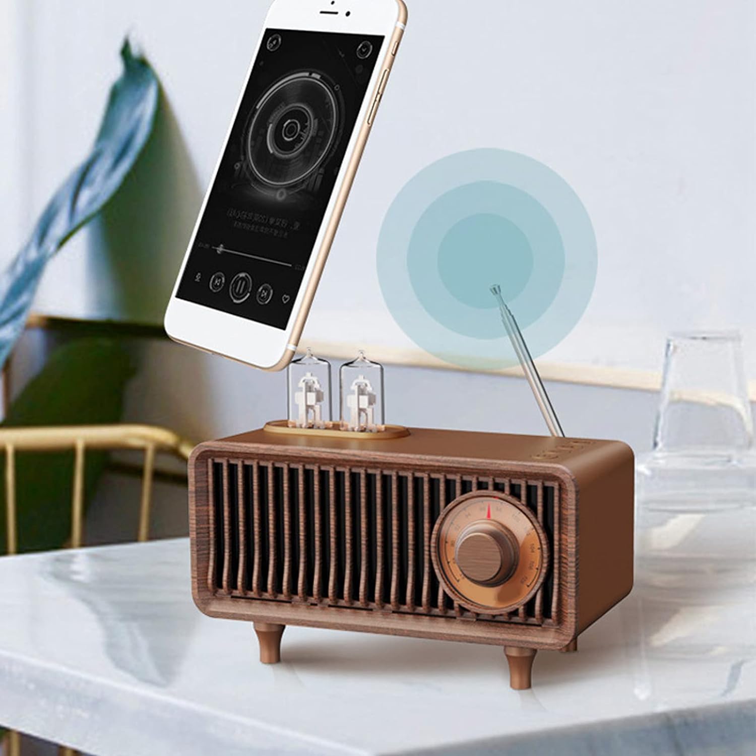 "Bluetooth" garsiakalbis radijas vintažinio medinio retro stiliaus