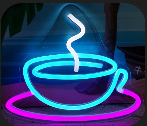 kavos puodelis kavos - reklaminis LED neoninis ženklas ant sienos
