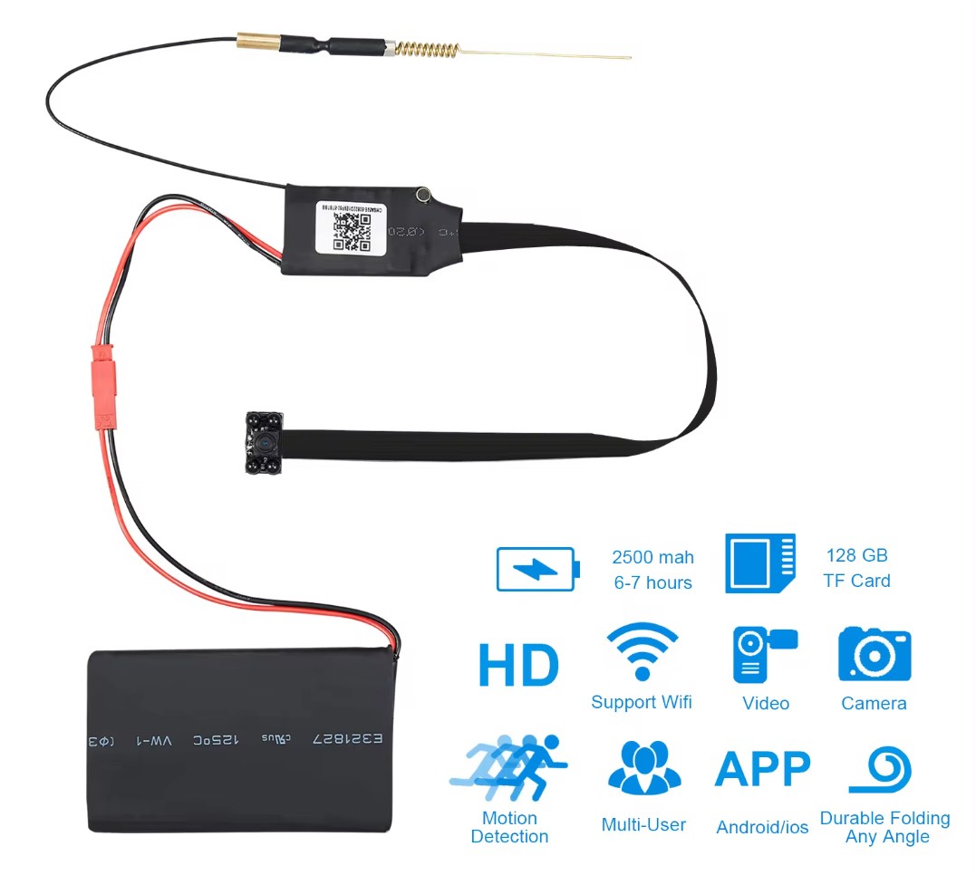 WiFi HD mini pinhole HD kamera 1080P su IR LED naktinėmis lemputėmis